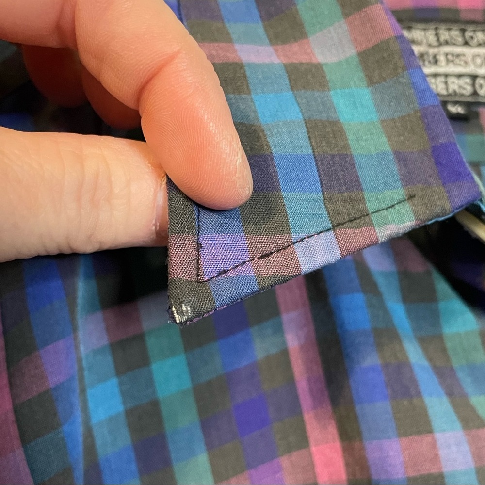 VTG Members Only black/blue/pink/green plaid short sleeve button down shirt sz M - Picture 10 of 10